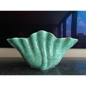 Shawnee Large Vintage Fluted Fan Green Ceramic Vase Planter